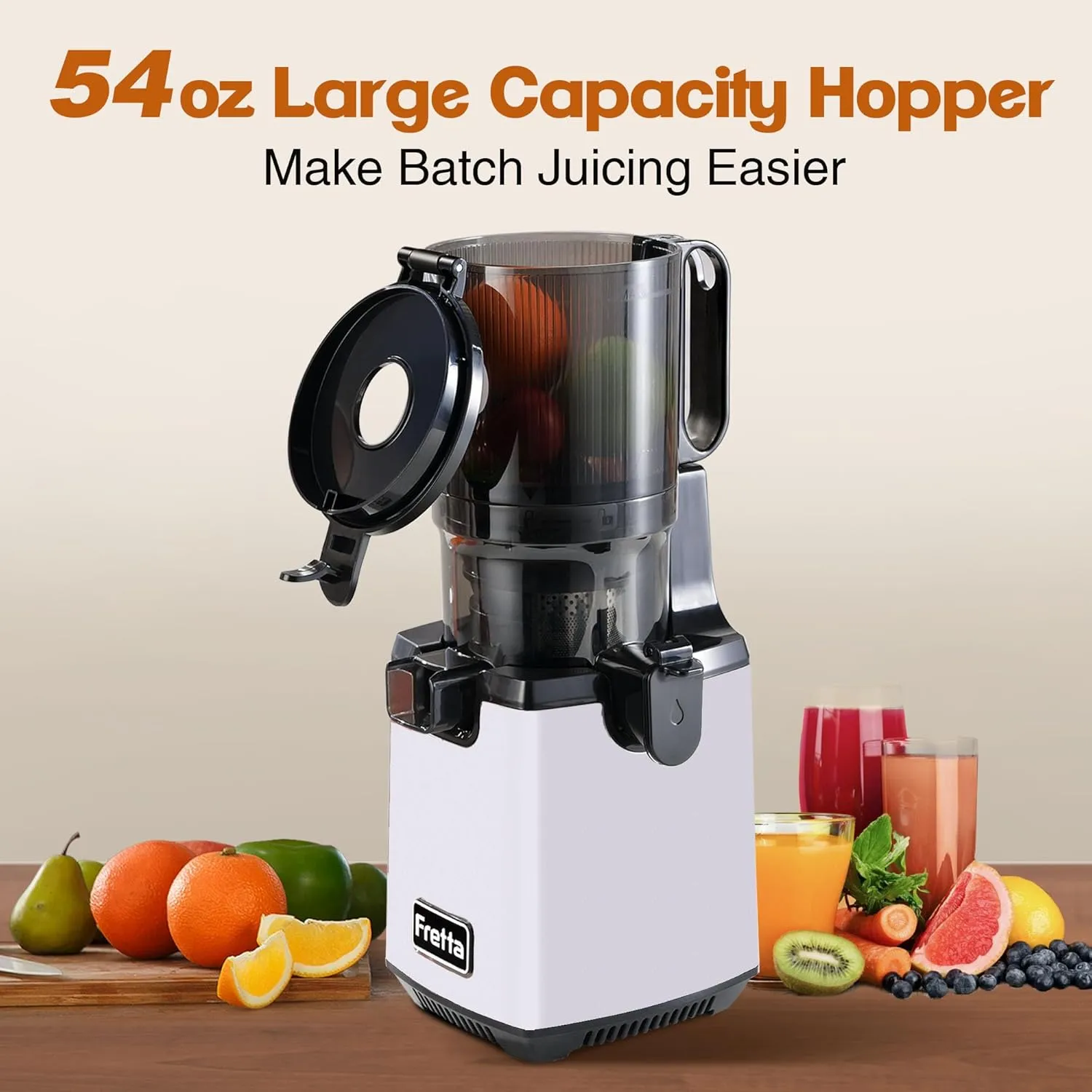 Cold Press Juicer Machines,Fretta 5.3'' Self Feeding Slow Masticating Juicers Fit Whole Fruits & Vegetable Easy Clean Juice Extractor,Tritan Material BPA Free 250W (Light Purple)