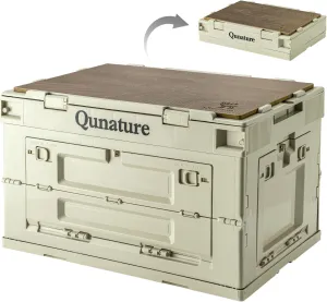 Collapsible Storage Bins Box with Woodgrain Laminate Cutting board 60L Camping Storage Container Foldable Stackable Heavy duty for Picnic/Closet/Garage/Moving