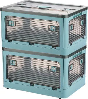 Collapsible Storage Bins,Storage Bins with Lids,Stackable 8.2Gal Folding Storage Box (22L, Blue 2 Pack)