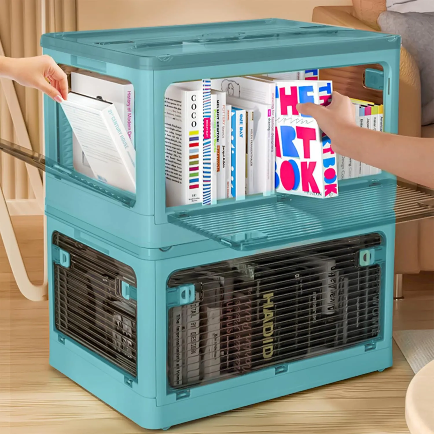 Collapsible Storage Bins,Storage Bins with Lids,Stackable 8.2Gal Folding Storage Box (22L, Blue 2 Pack)