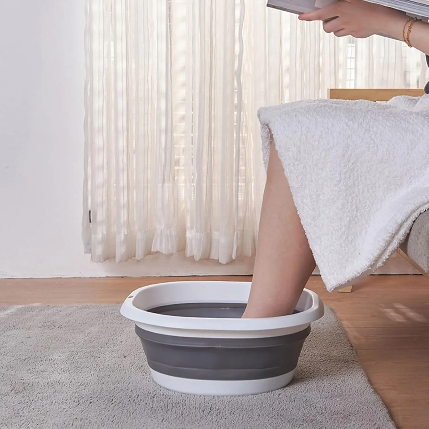 Collapsible wash Basin Foldable Home Portable Travel washbasin Student Dormitory Foot Basin Laundry Basin(Blue,US-Size S)