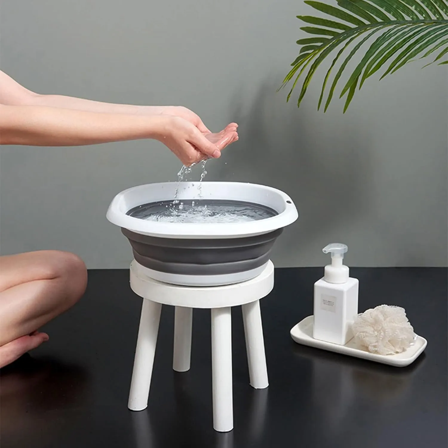 Collapsible wash Basin Foldable Home Portable Travel washbasin Student Dormitory Foot Basin Laundry Basin(Blue,US-Size S)