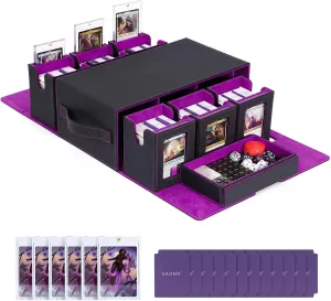Commander Deck Box for MTG, 6-Deck Modular Card Case with Dice Tray Holds 600  Double-sleeved Cards, Removable Trading Cards Storage Box with 35PT Magnetic Card Holders for TCG, Black Purple