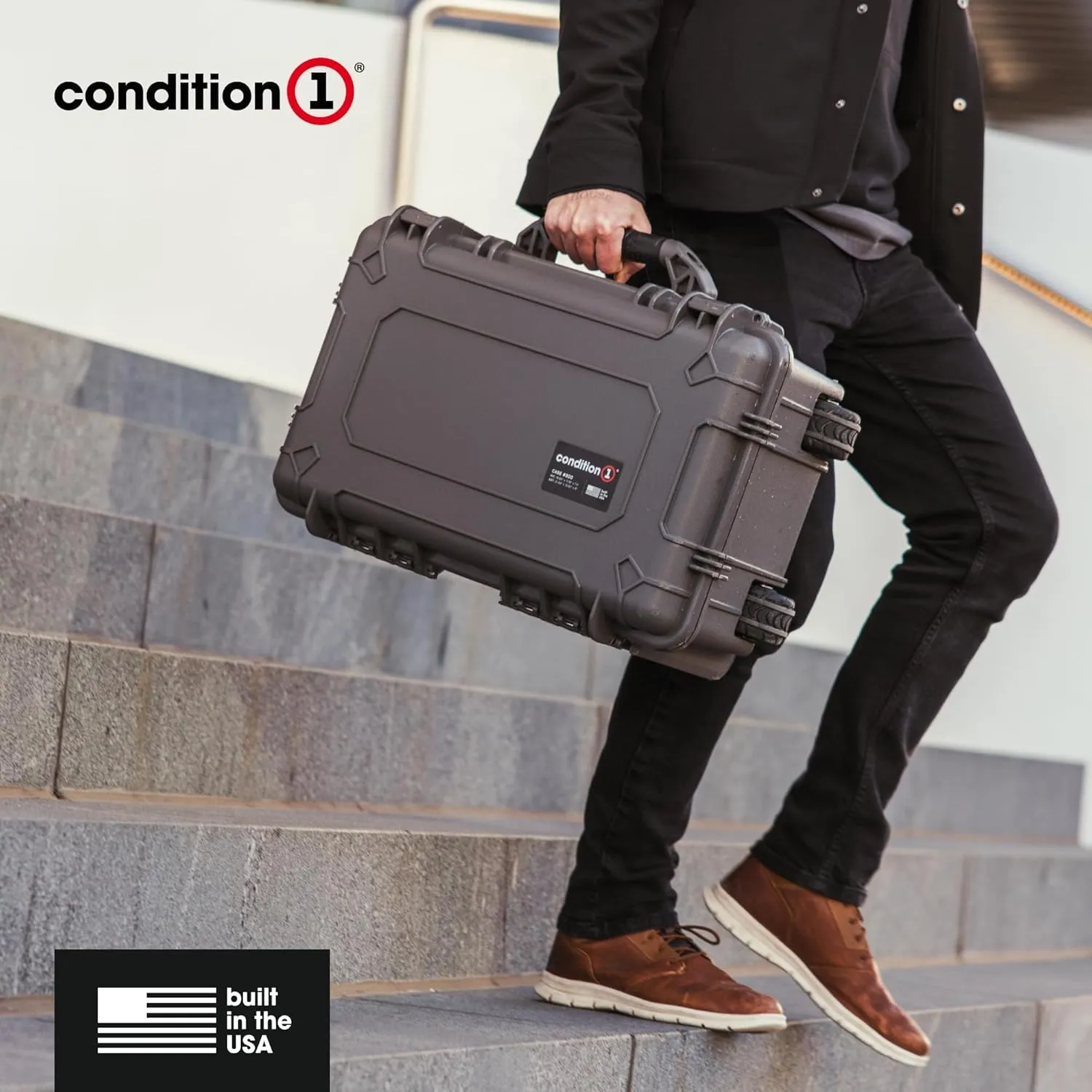 Condition 1 22" Large Rolling Lockable Hard Storage Case with Foam, Model 300, Waterproof Protective Box for Camera, Tactical, Scientific Gear, Made in USA, 21.84"x13.82"x9", Gun Metal Gray