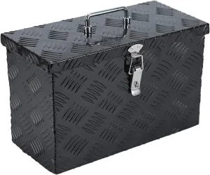 confote 16 Inch Aluminum Stripes Plated Tool Box Pick Up Truck Bed RV Trailer Toolbox Waterproof Square Storage Organizer Chest - Black