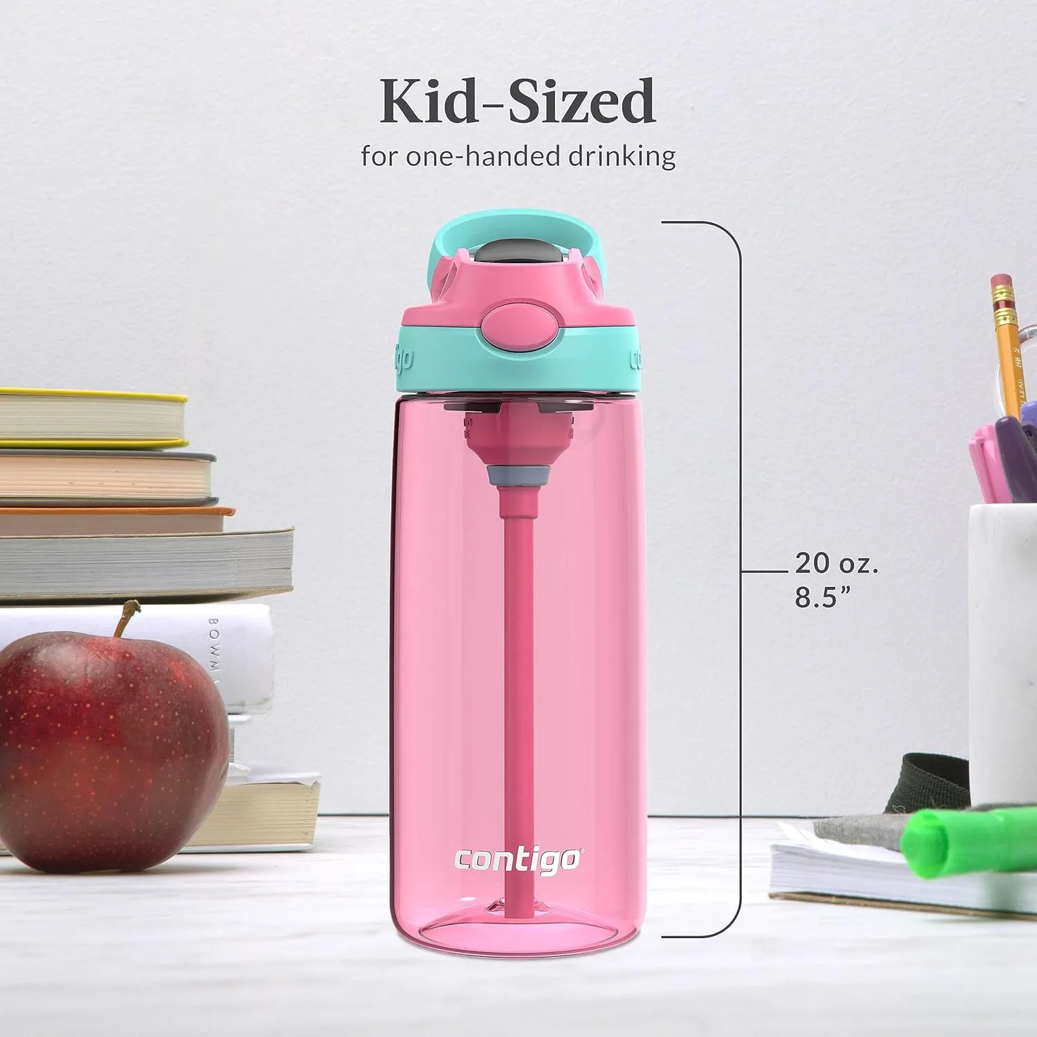 Contigo Aubrey Kids BPA-Free Water Bottle with Silicone Straw Spill-Proof Lid Dishwasher Safe 20oz 2-Pack Suitable for 3  Years Azalea/Jade & Blue Raspberry/Azalea