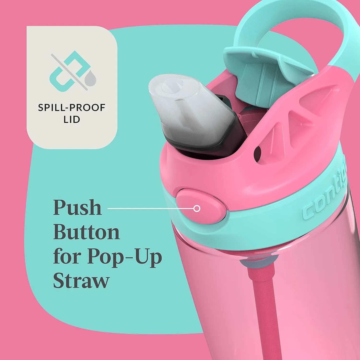 Contigo Aubrey Kids BPA-Free Water Bottle with Silicone Straw Spill-Proof Lid Dishwasher Safe 20oz 2-Pack Suitable for 3  Years Azalea/Jade & Blue Raspberry/Azalea