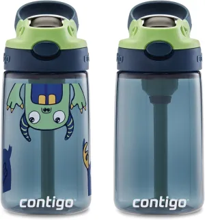 Contigo Aubrey Kids Water Bottle, Cleanable Silicone Straw, Spill-Proof Lid, Dishwasher Safe, 14oz 2-Pack, Blueberry & Monsters Theme