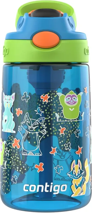 Contigo Autospout Kids Water Bottle, 14oz, Pack of 1, Blue Poppy Squishies