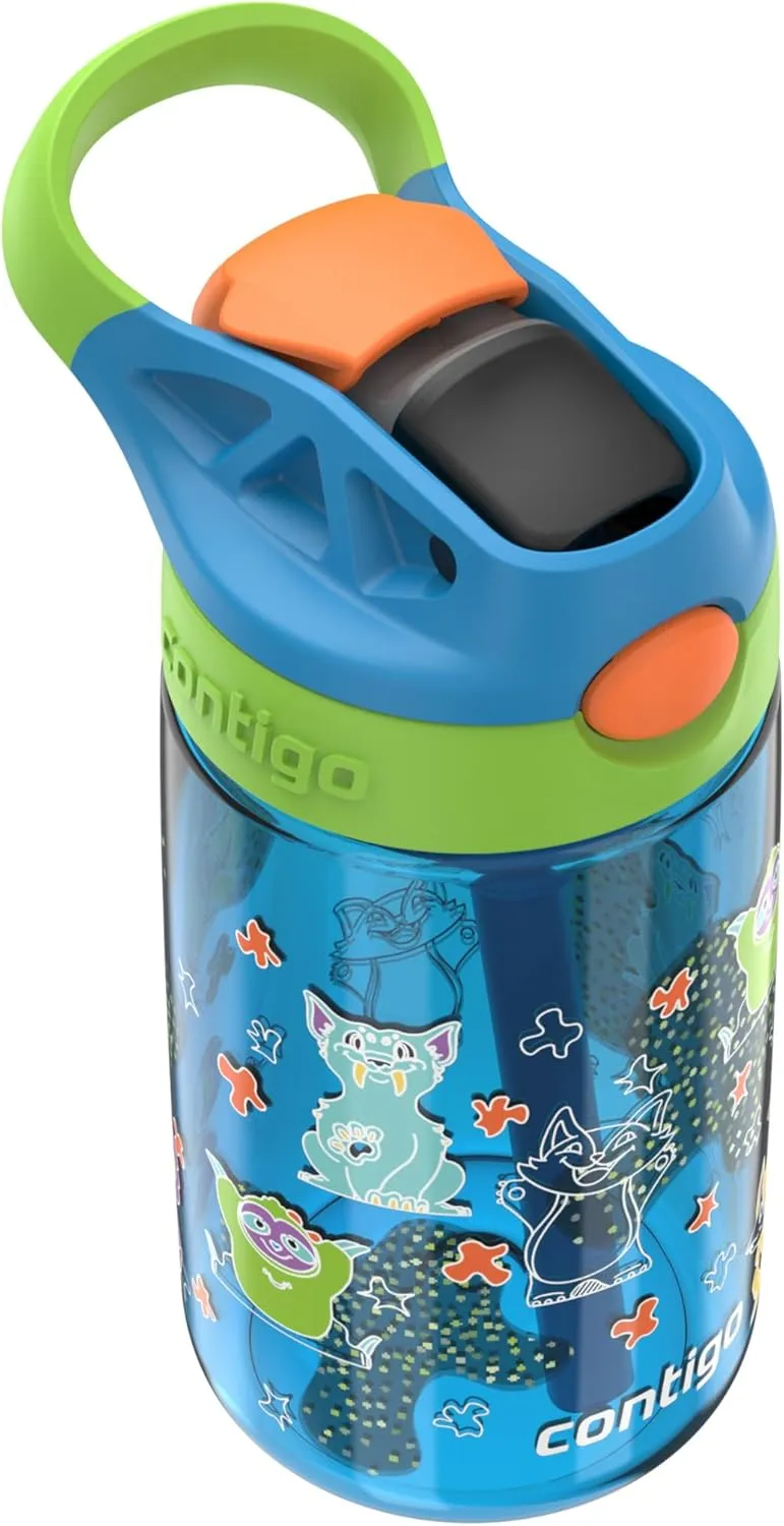 Contigo Autospout Kids Water Bottle, 14oz, Pack of 1, Blue Poppy Squishies
