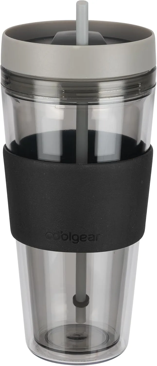 COOL GEAR 4-Pack 24 oz Callisto Clear Chiller with Straw and Band | Dual Function Closure Colored Re-Usable Tumbler Water Bottle - Teal/Pink