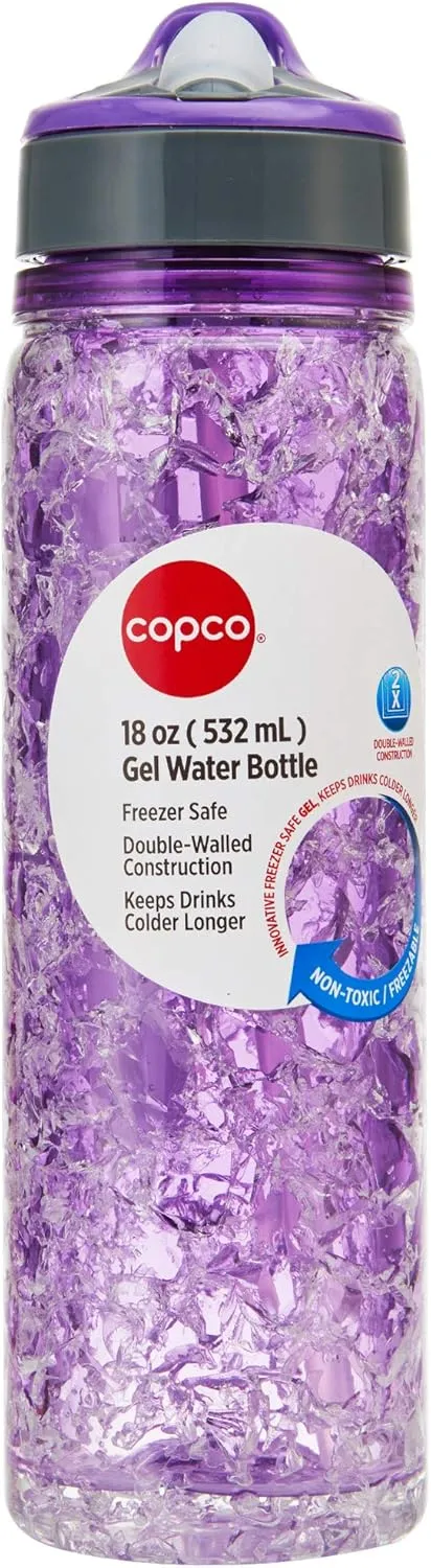 Copco Freezeable Double Wall Insulated Tritan Water Bottle with Crackle Gel, 18-Ounce, Purple