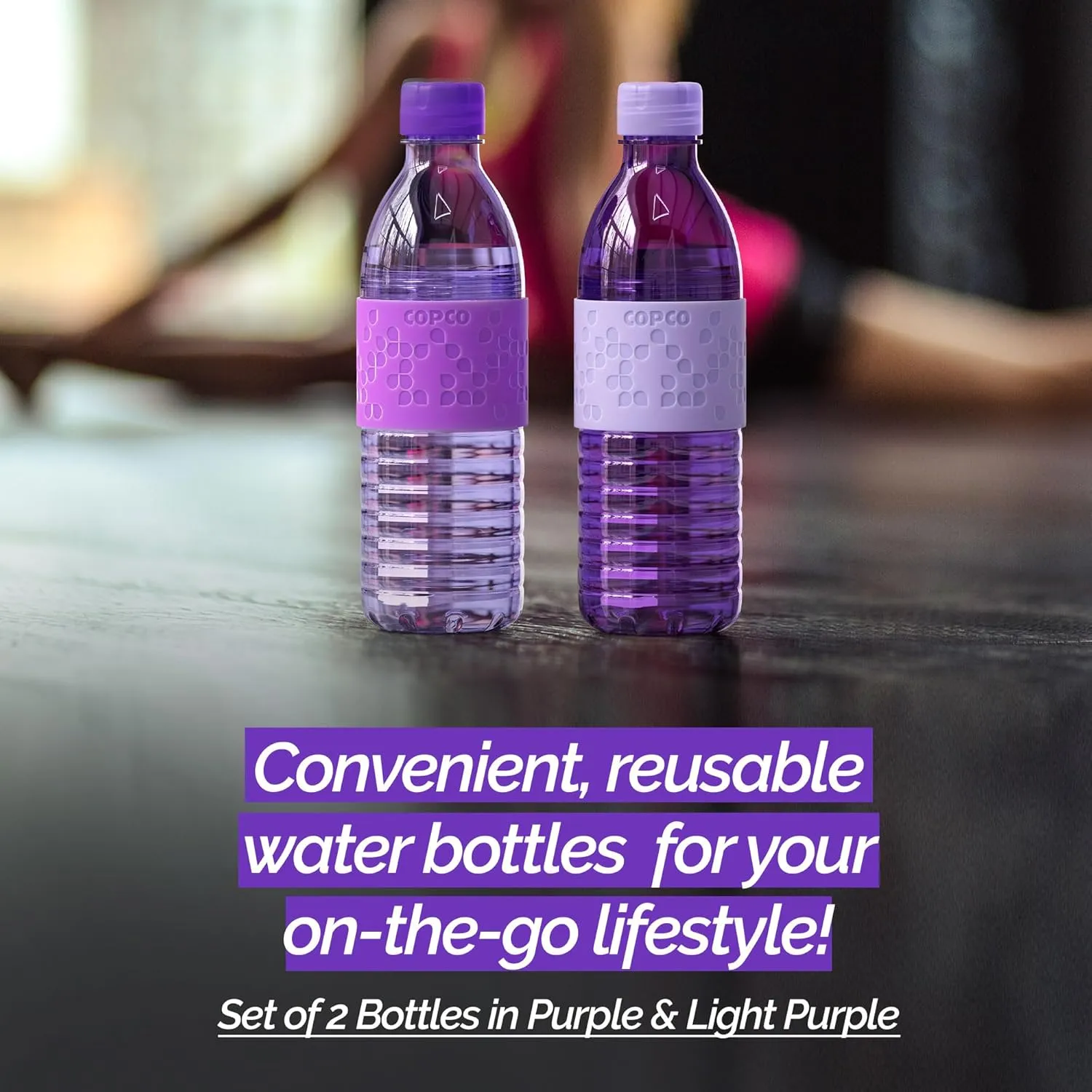 Copco Hydra 16.9oz Water Bottle, Set of 2 - Non-Slip Sleeve & BPA-Free Tritan Plastic - Dishwasher Safe, Reusable To Go Bottle - Leak-Proof, Spill-Proof, Portable Water Bottle (Purple & Light Purple)