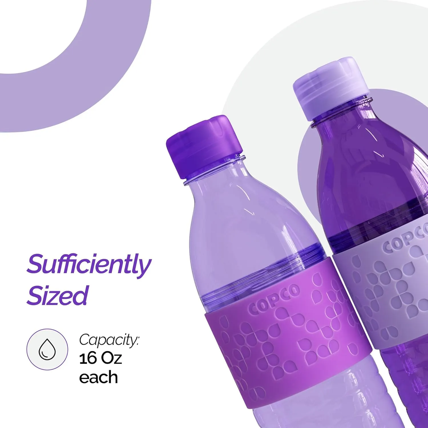 Copco Hydra 16.9oz Water Bottle, Set of 2 - Non-Slip Sleeve & BPA-Free Tritan Plastic - Dishwasher Safe, Reusable To Go Bottle - Leak-Proof, Spill-Proof, Portable Water Bottle (Purple & Light Purple)