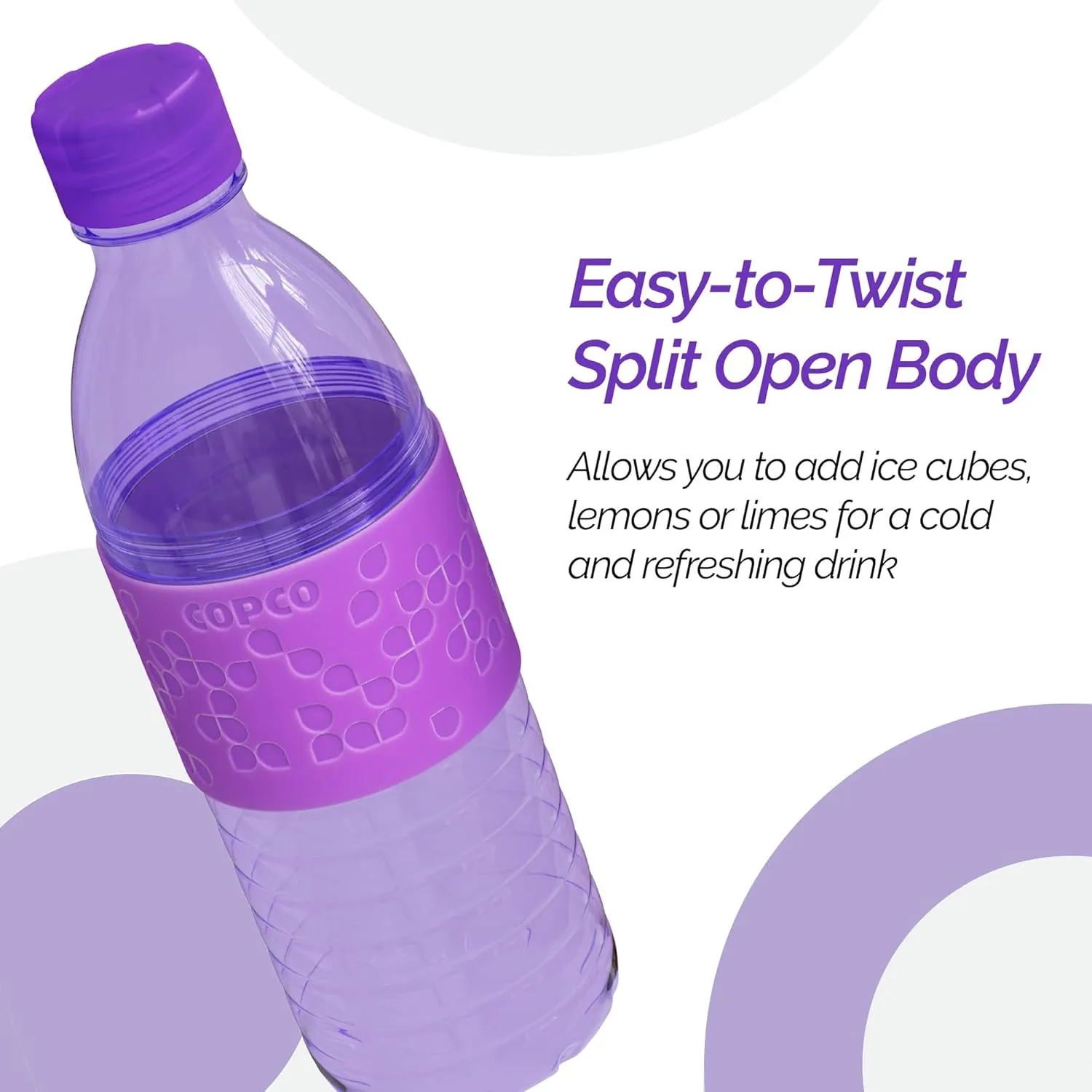 Copco Hydra 16.9oz Water Bottle, Set of 2 - Non-Slip Sleeve & BPA-Free Tritan Plastic - Dishwasher Safe, Reusable To Go Bottle - Leak-Proof, Spill-Proof, Portable Water Bottle (Purple & Light Purple)