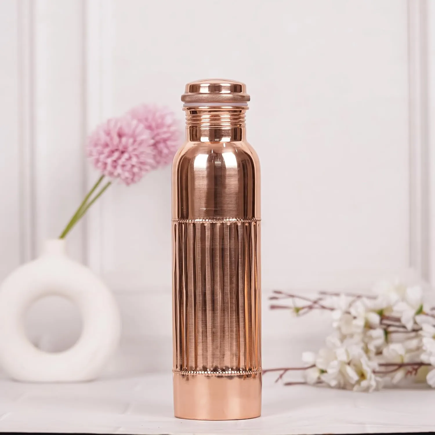 Copper Water Bottle 1000 ml Pure Copper Bottles with Carry Bag For Sports, Yoga, Ayurvedic Vessels for Gym,Office,Hiking (Pack of 1, Natural Lining Bottle)