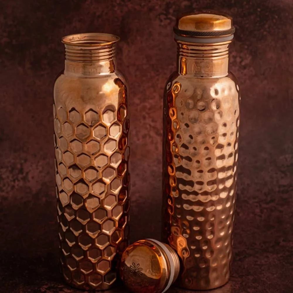 Copper Water Bottle 950ml - Traditional Hammered
