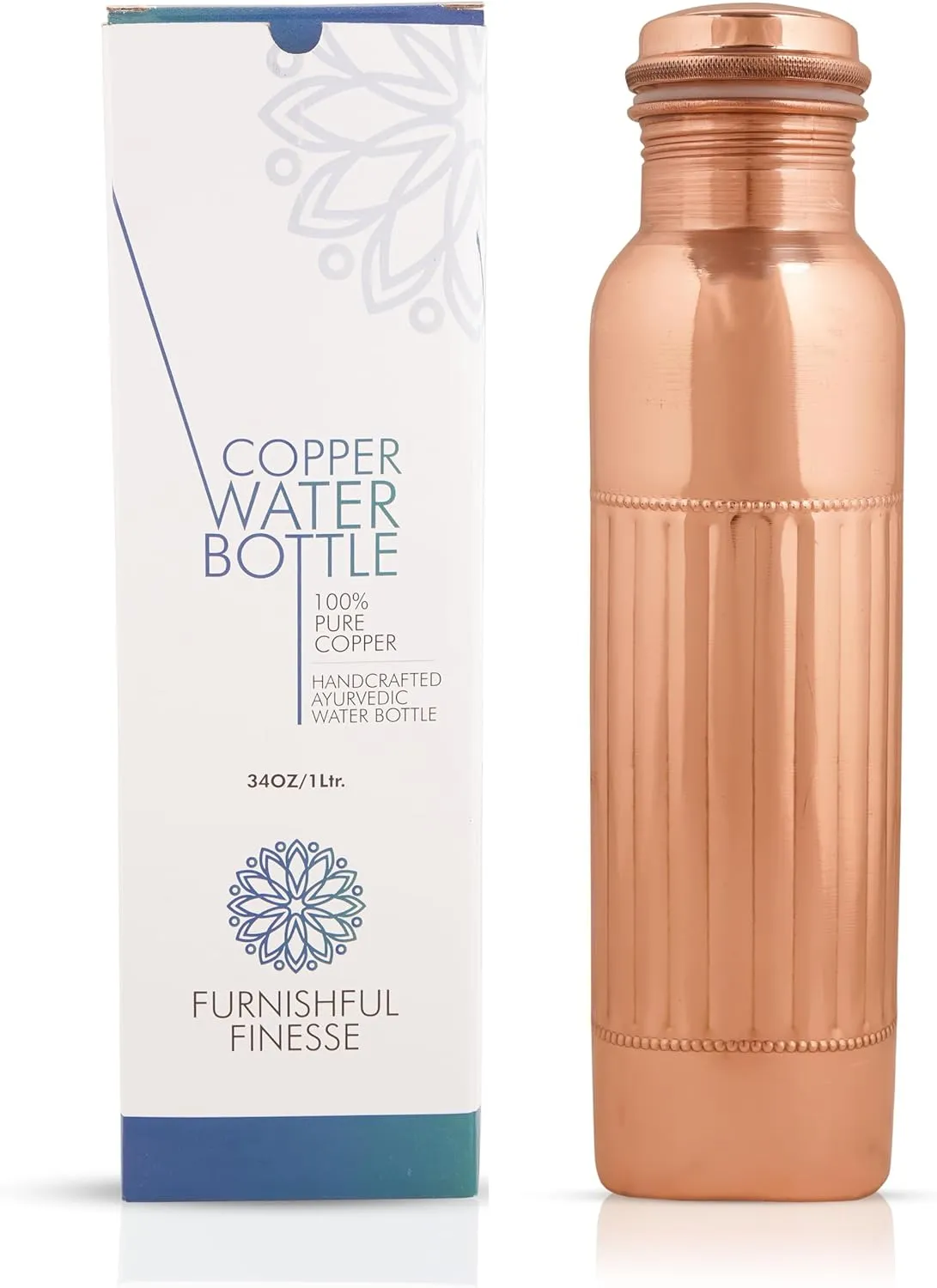 Copper Water Bottle For Drinking More Water Copper Bottles 1000 ml Alkaline Vessel With Carrying Bag For Sports, Yoga, Gym,Office,Hiking (Pack of 2, Natural Lining Bottle)