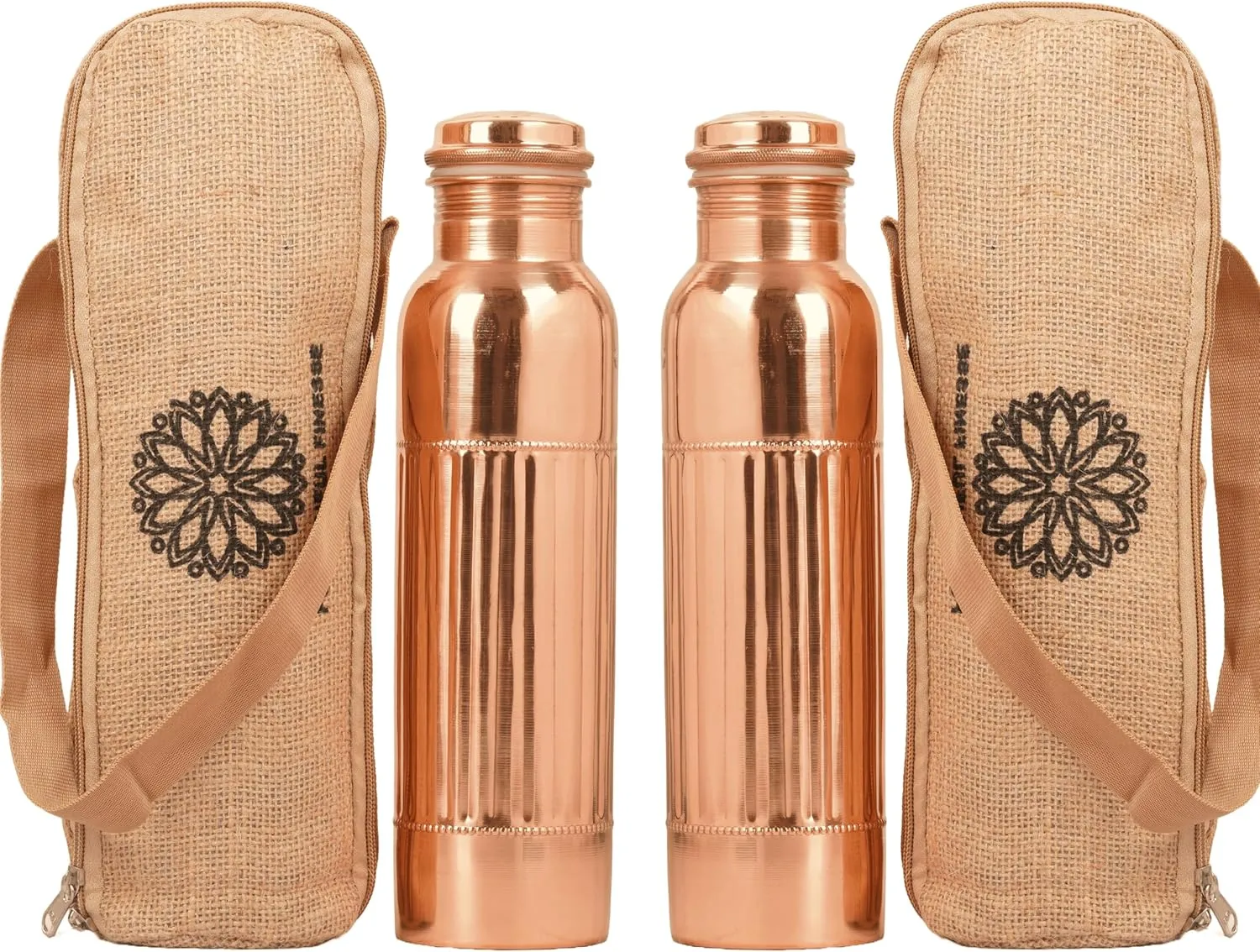Copper Water Bottle For Drinking More Water Copper Bottles 1000 ml Alkaline Vessel With Carrying Bag For Sports, Yoga, Gym,Office,Hiking (Pack of 2, Natural Lining Bottle)