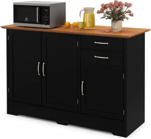 COSTWAY Buffet Cabinet with Storage, Farmhouse Sideboard Storage Cabinet with 3 Doors, 2 Drawers & Adjustable Shelf, Console Table, Coffee Bar Credenza Cabinet for Kitchen Cupboard Dining Room (Black)