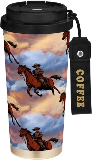 Cowboy on Horseback 16 oz Insulated Tumbler,Stainless Steel Travel Coffee Mug with Lid and Straw Thermal Cup for Home Outdoor