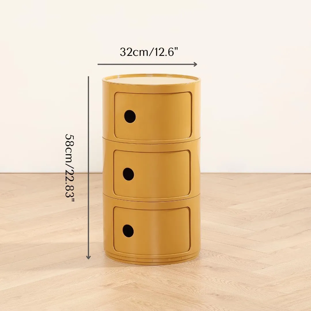 COZYMATIC 3 Tier Round Nightstand with Storage, Modern Style Side Table, Small Cupboard Cabinet with 3 Drawers for Living Room, Bedroom, Bathroom, Narrow Space, Yellow, Pink (Yellow)