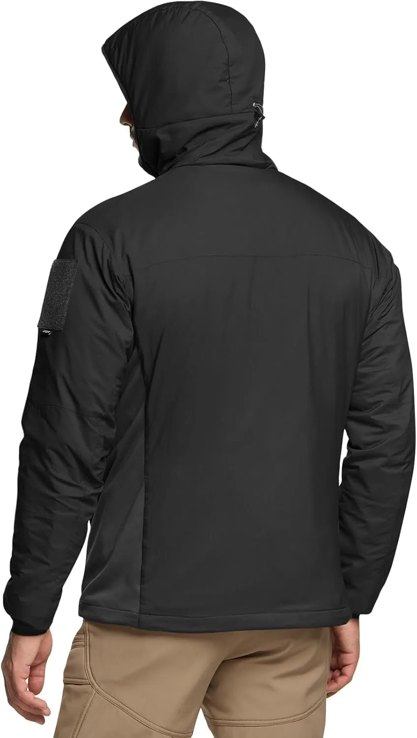 CQR Men's Insulated Hooded Tactical Jacket, Lightweight Mid-Layer Warm Hoodie, Water Resistant Full Zip Hiking Work Coat