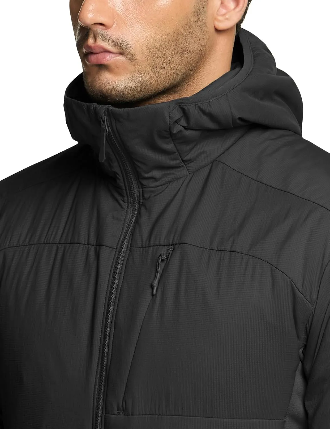 CQR Men's Insulated Hooded Tactical Jacket, Lightweight Mid-Layer Warm Hoodie, Water Resistant Full Zip Hiking Work Coat