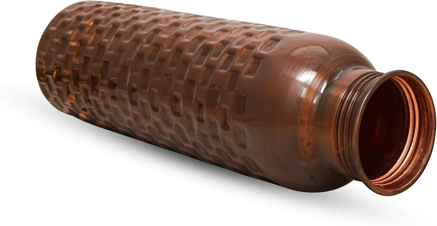 Craft Trade Diamond Copper Bottle with Lid and Carry Bag for Drinking Water BPA Free Leak Proof Boosts Immunity, Supports Digestive, Ayurveda Inspired 34oz - 1 Litre Black