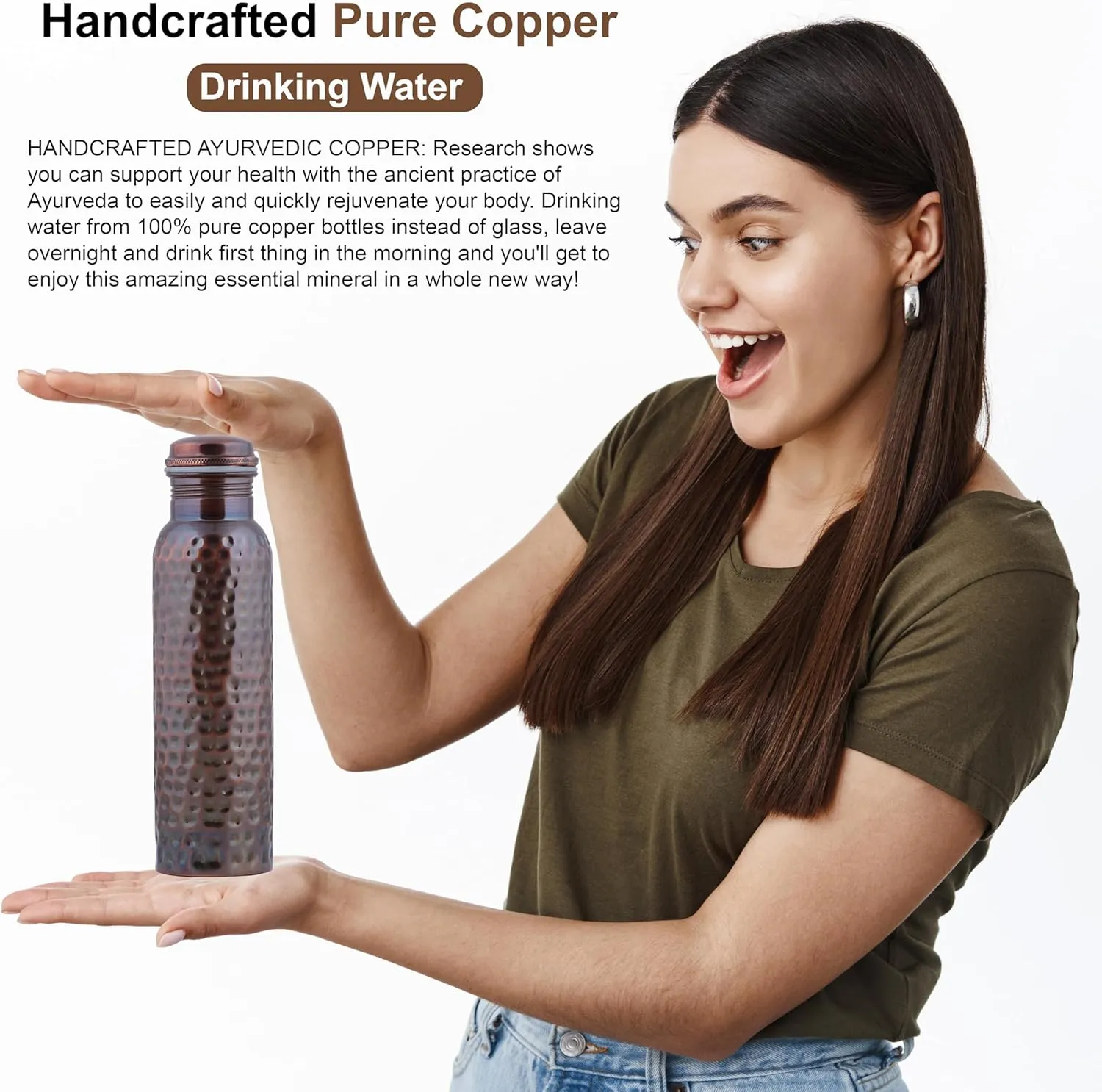 Craft Trade Pack of 2 Pure Copper Bottle with Lid and Carry Bag for Drinking Water BPA Free Leak Proof Boosts Immunity, Supports Digestive & Liver Health, Ayurveda Inspired 34oz - 1 Litre Black