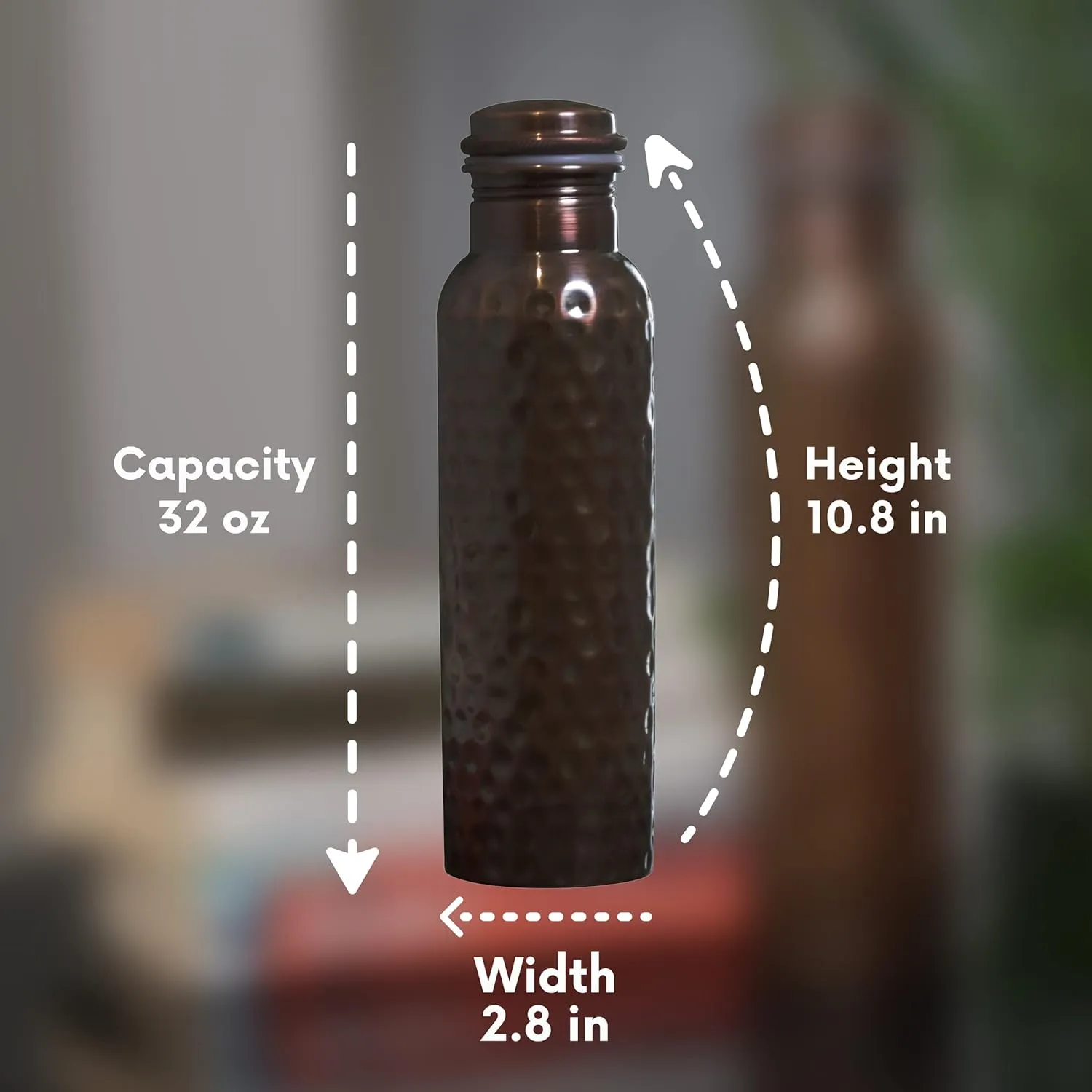 Craft Trade Pack of 2 Pure Copper Bottle with Lid and Carry Bag for Drinking Water BPA Free Leak Proof Boosts Immunity, Supports Digestive & Liver Health, Ayurveda Inspired 34oz - 1 Litre Black