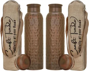 Craft Trade Pack of 2 Pure Copper Bottle with Lid and Carry Bag for Drinking Water BPA Free Leak Proof Boosts Immunity, Supports Digestive & Liver Health, Ayurveda Inspired 34oz - 1 Litre Black