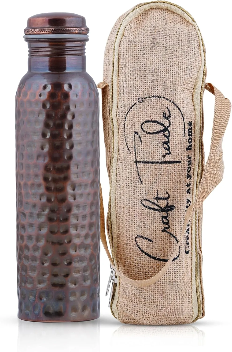 Craft Trade Pack of 2 Pure Copper Bottle with Lid and Carry Bag for Drinking Water BPA Free Leak Proof Boosts Immunity, Supports Digestive & Liver Health, Ayurveda Inspired 34oz - 1 Litre Black