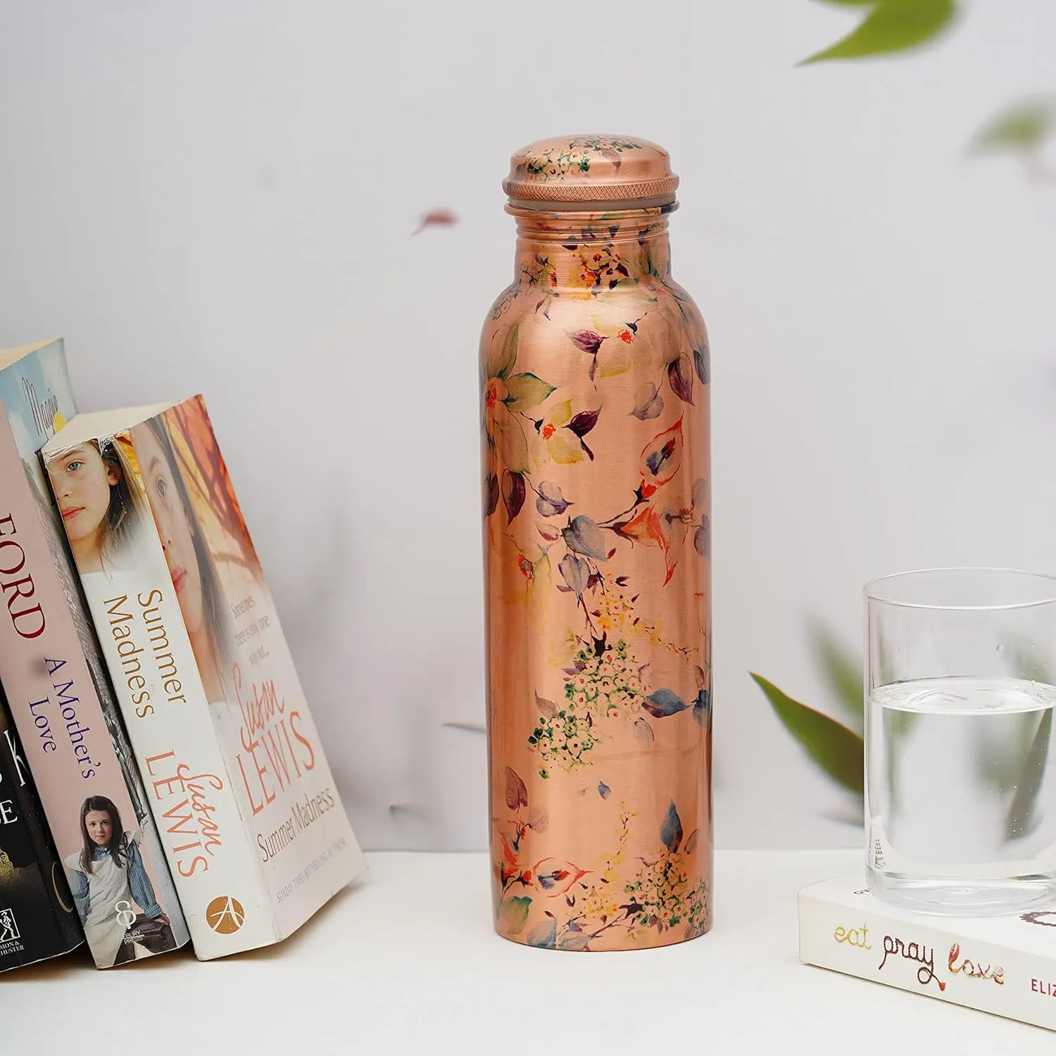 Craft Trade Printed Copper Bottle with Lid and Carry Bag for Drinking Water BPA Free Leak Proof Boosts Immunity, Supports Digestive & Liver Health 34oz - 1 Litre