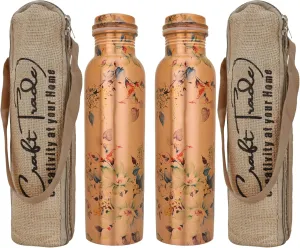 Craft Trade Printed Copper Bottle with Lid and Carry Bag for Drinking Water BPA Free Leak Proof Boosts Immunity, Supports Digestive & Liver Health 34oz - 1 Litre