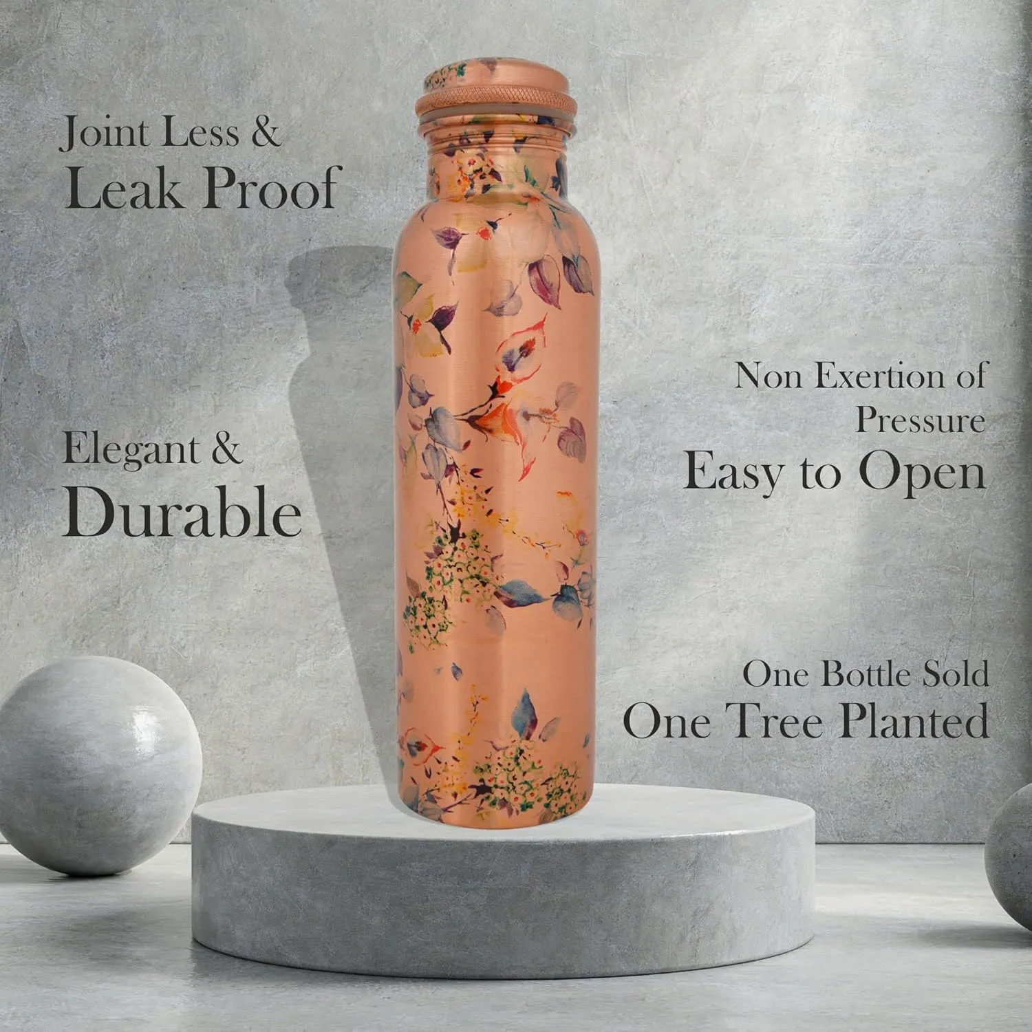 Craft Trade Printed Copper Bottle with Lid and Carry Bag for Drinking Water BPA Free Leak Proof Boosts Immunity, Supports Digestive & Liver Health 34oz - 1 Litre