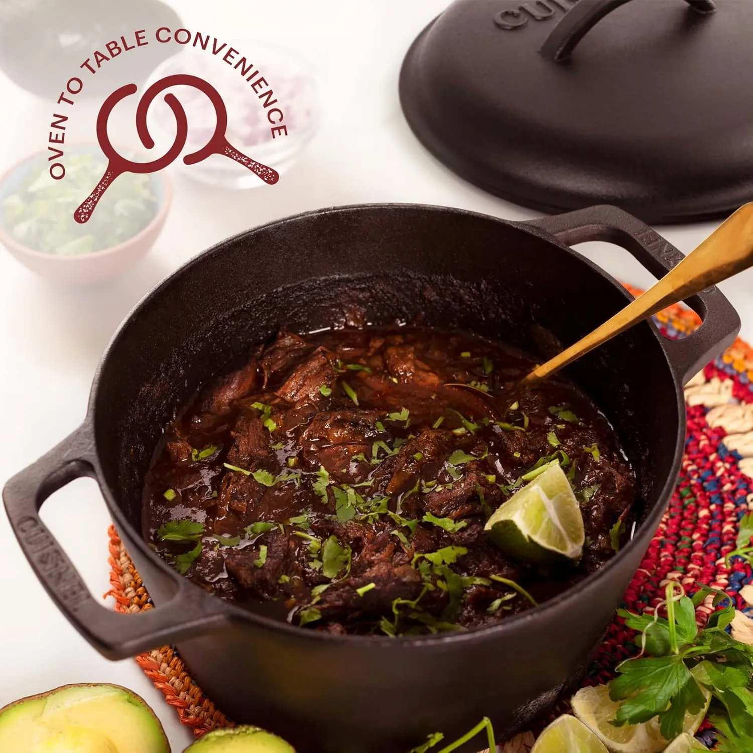 Cuisinel Cast Iron Dutch Oven - 3-Quart Deep Pot   Lid   Pan Scraper   Handle Covers - Large Pre-Seasoned Cooker for Baking Bread, Soup, Frying - Indoor/Outdoor Kitchen, Camping, Fire, BBQ Cookware