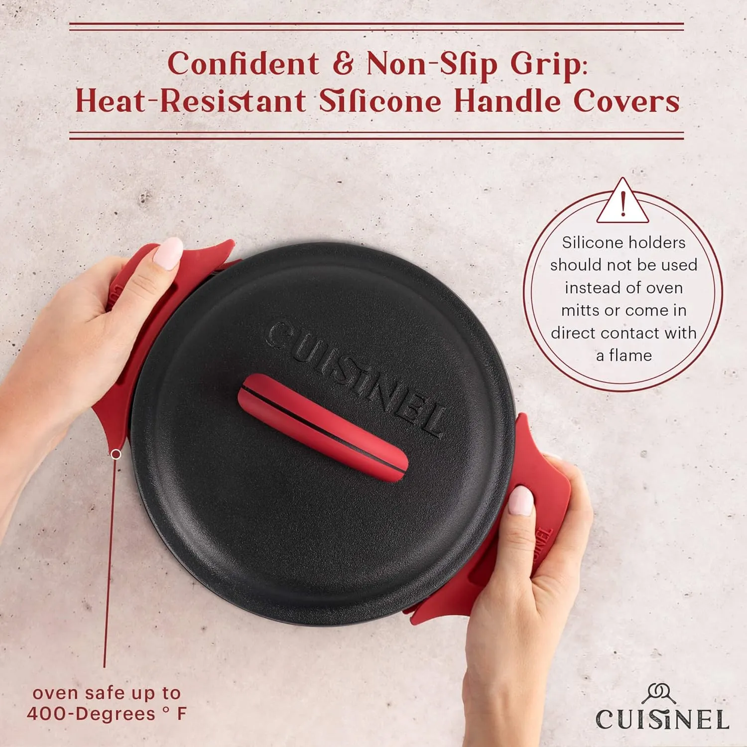 Cuisinel Cast Iron Dutch Oven - 3-Quart Deep Pot   Lid   Pan Scraper   Handle Covers - Large Pre-Seasoned Cooker for Baking Bread, Soup, Frying - Indoor/Outdoor Kitchen, Camping, Fire, BBQ Cookware
