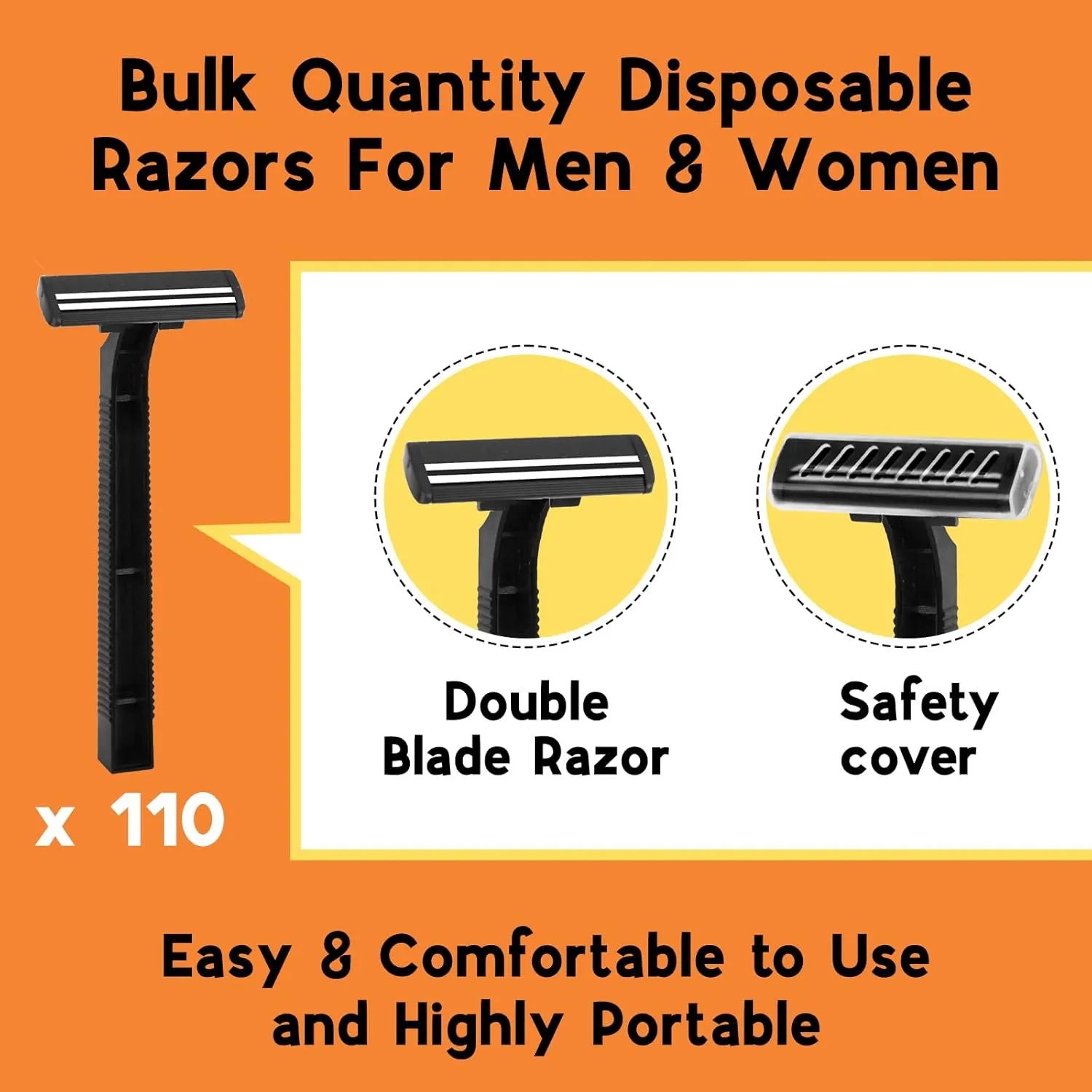 CXYARY 110 Pcs Twin Blade Disposable Razors With Clear Safety Cap, Father's Day, Shaving Razors Bulk for Men &Women, Stainless Steel Blade, Multipurpose Portable Shave Razor for Bathing Hotel Travel