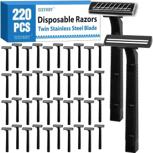 CXYARY 220 Pcs Twin Blade Disposable Razors With Clear Safety Cap, Father's Day, Shaving Razors Bulk for Men &Women, Stainless Steel Blade, Multipurpose Portable Shave Razor for Bathing Hotel Travel