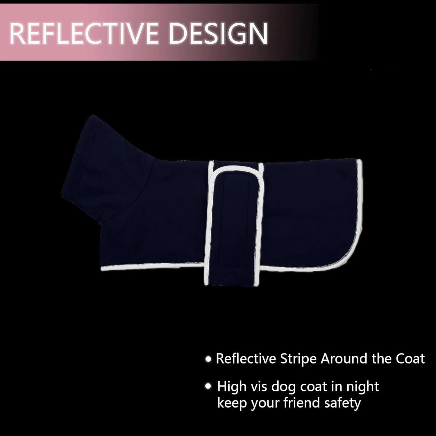 Dachshund Coats Sausage Dog Fleece Coat in Winter Miniature Dachshund Clothes with Hook and Loop Closure and high vis Reflective Trim Safety - Navy - S