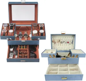 Dajasan 3 Layers Jewelry Box for Women 3 Layers Watch Box for Men
