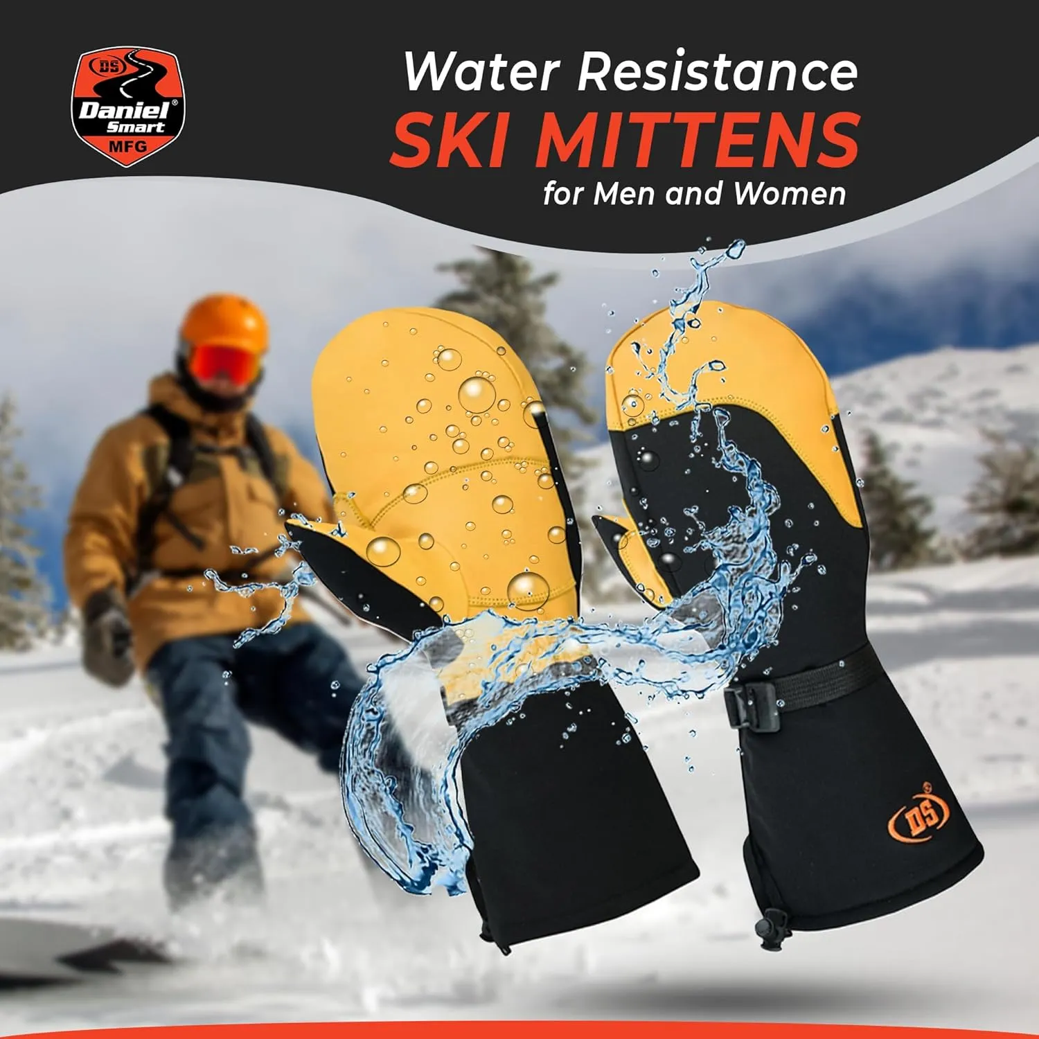 Daniel Smart Ski Mittens for Men and Women - Waterproof Winter Gloves - Snow Mitts for Cold Weather and Outdoor Activities.