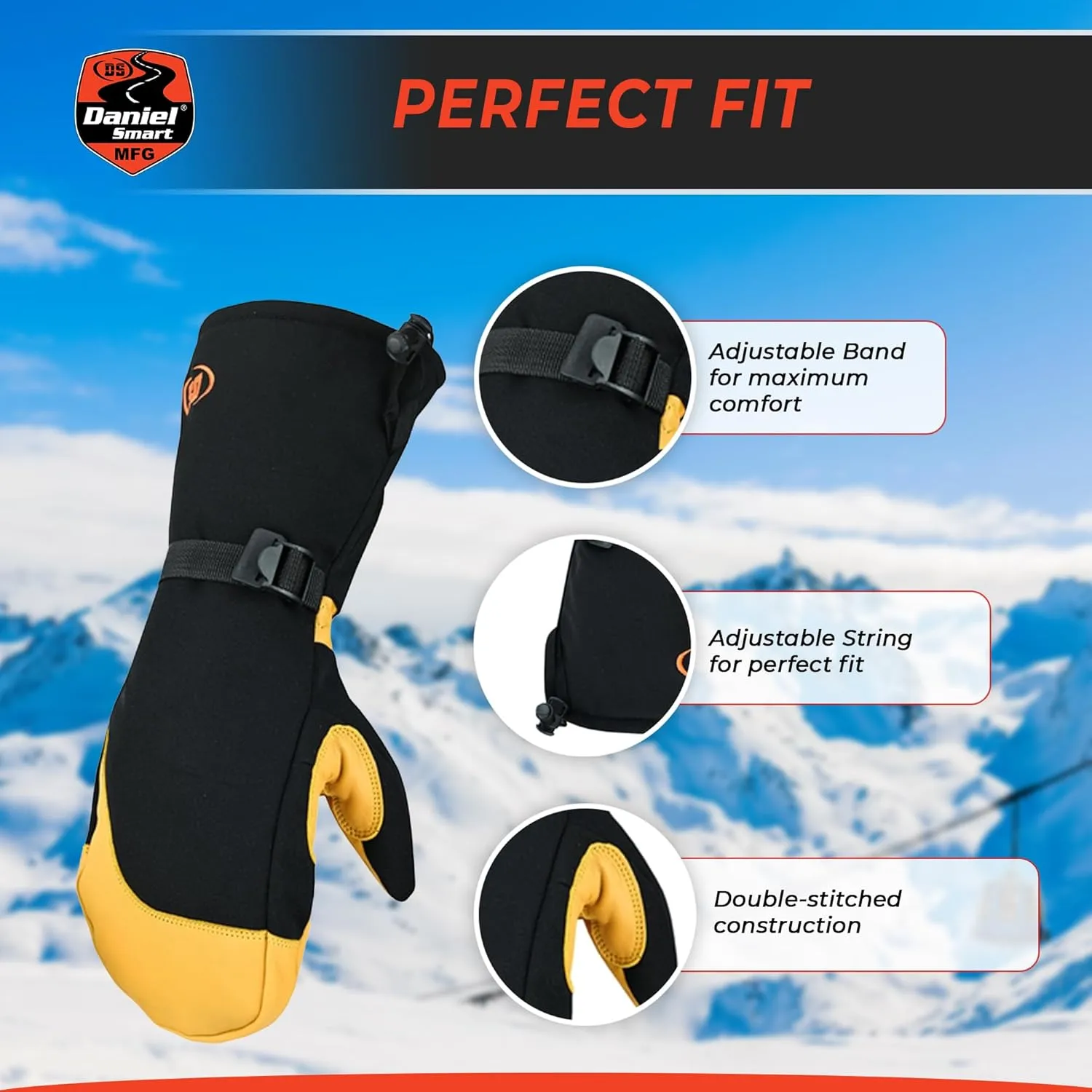 Daniel Smart Ski Mittens for Men and Women - Waterproof Winter Gloves - Snow Mitts for Cold Weather and Outdoor Activities.