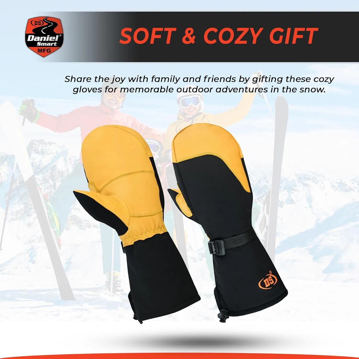 Daniel Smart Ski Mittens for Men and Women - Waterproof Winter Gloves - Snow Mitts for Cold Weather and Outdoor Activities.
