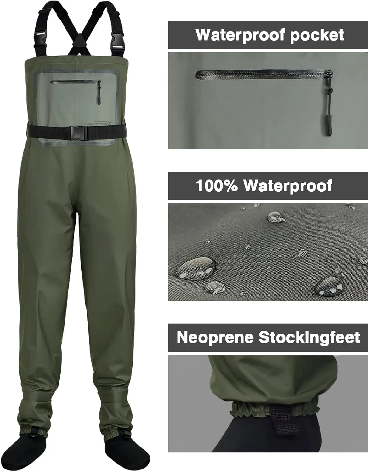 Dark Lightning Breathable Insulated Chest Waders, Perfect for 4 Seasons Fly Fishing Stocking Foot Waders for Men and Women