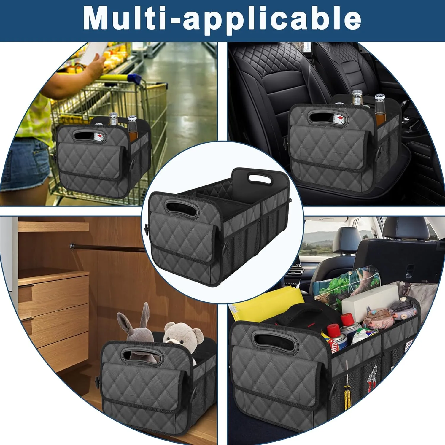 Deelsk Car Trunk Organizer and Storage - 6 Big Pockets, Waterproof Polyester Trunk Organizer for SUV/Minivan/Truck - Large, Charcoal