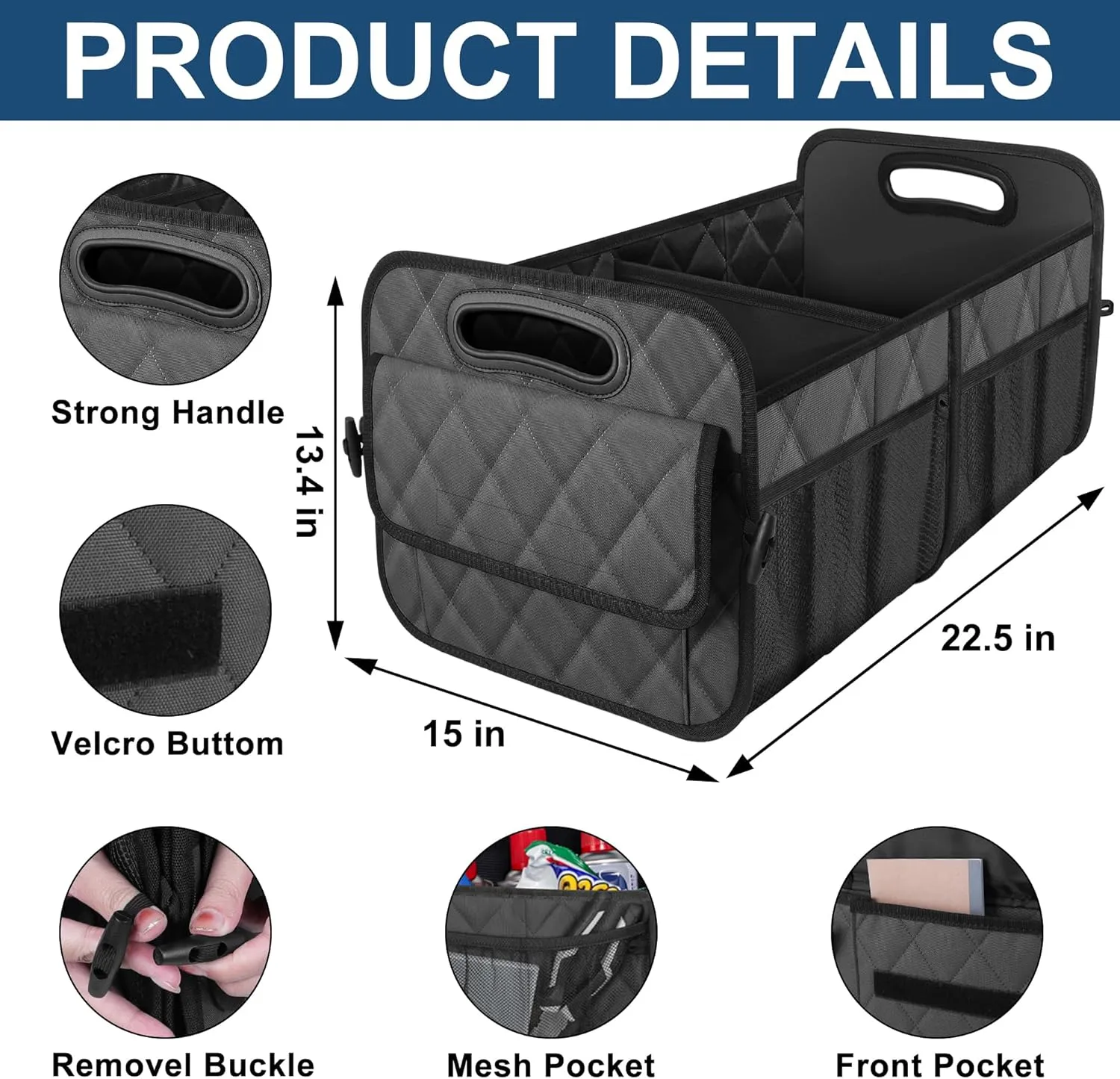 Deelsk Car Trunk Organizer and Storage - 6 Big Pockets, Waterproof Polyester Trunk Organizer for SUV/Minivan/Truck - Large, Charcoal