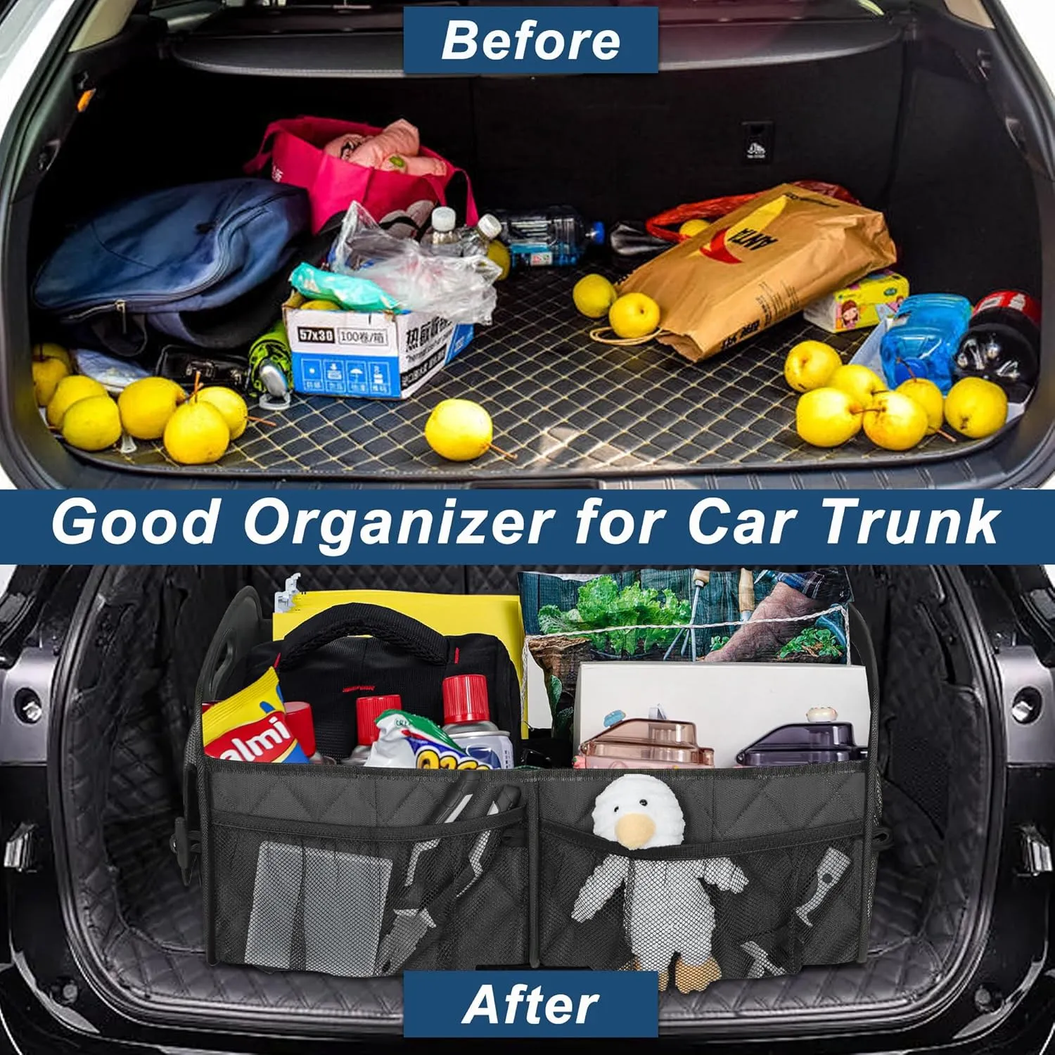 Deelsk Car Trunk Organizer and Storage - 6 Big Pockets, Waterproof Polyester Trunk Organizer for SUV/Minivan/Truck - Large, Charcoal