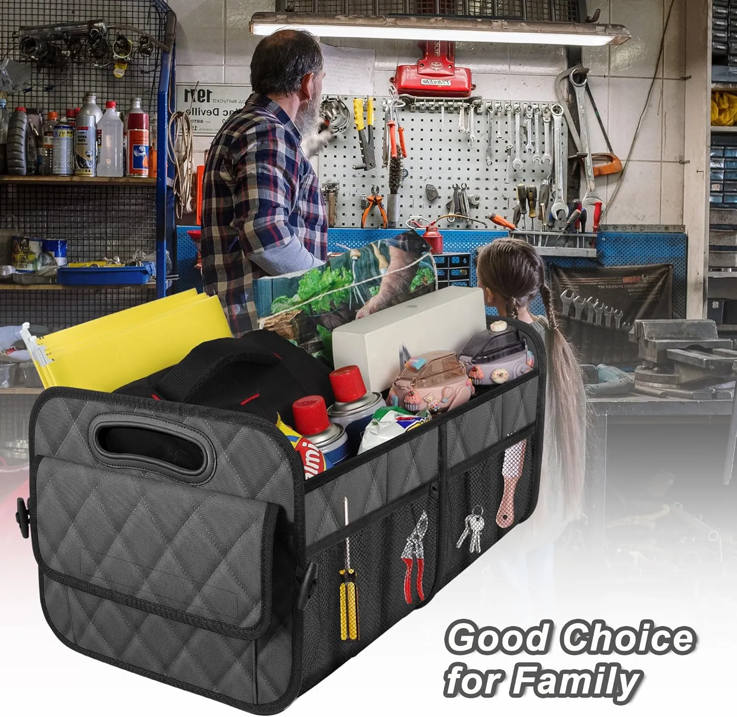 Deelsk Car Trunk Organizer and Storage - 6 Big Pockets, Waterproof Polyester Trunk Organizer for SUV/Minivan/Truck - Large, Charcoal
